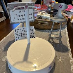 Retired American Girl Spinning Stage With Sounds/Theatre Sign/Directors Chair In Like New Condition