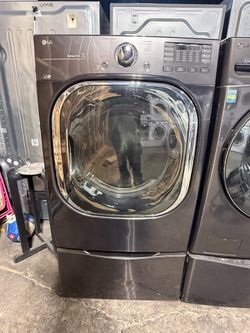 LG charcoal stainless steel front load gas dryer