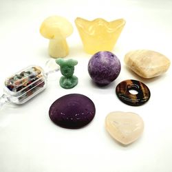 Assorted Mushroom Sphere Candy Hearts Crystal Agate Stones 9 Set
