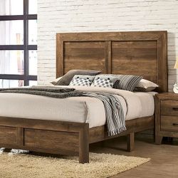 QUEEN SIZE BED FRAME RUSTIC LIGHT WALNUT FINISH