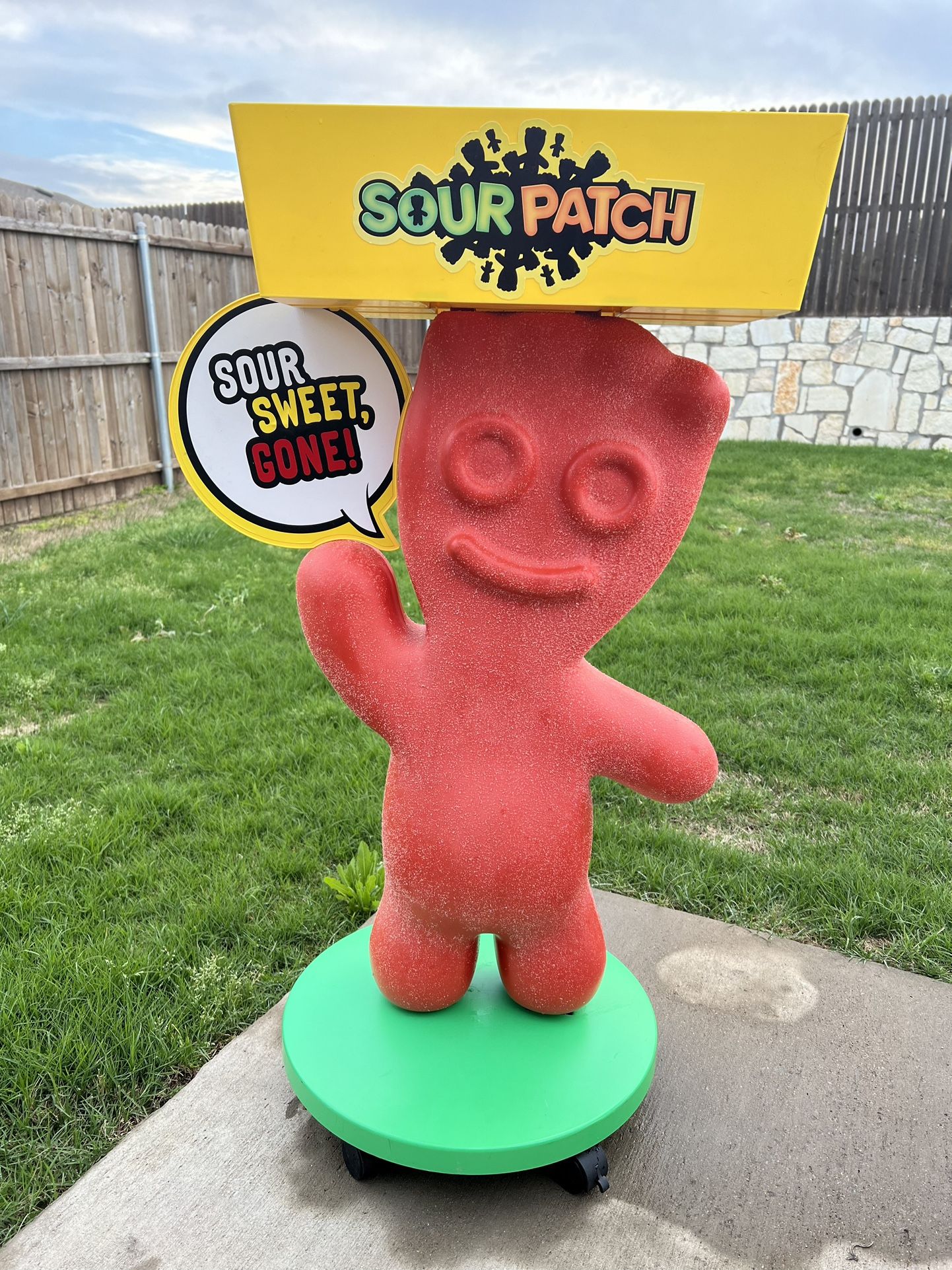 Red Sour Patch Kids Sign Character Plastic Rolling Store Display Tray 46” Tall