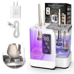 5-in-1 Electric Makeup Brush Cleaner & Dryer Machine- Portable Automatic USB Cosmetic Brushes Cleaner Tool with Deep-Clean Silicone Brush for All Size