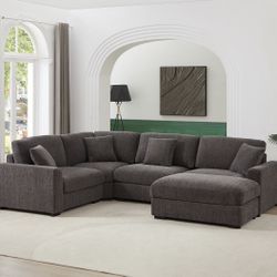 Open-box Dark Gray Large Sectional Sofa Set 4 Seats With Ottoman