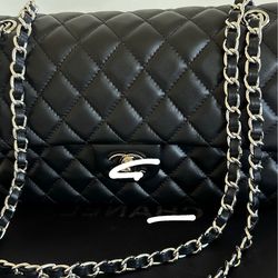 Black Quilted Flap Shoulder Bag with Chain Strap