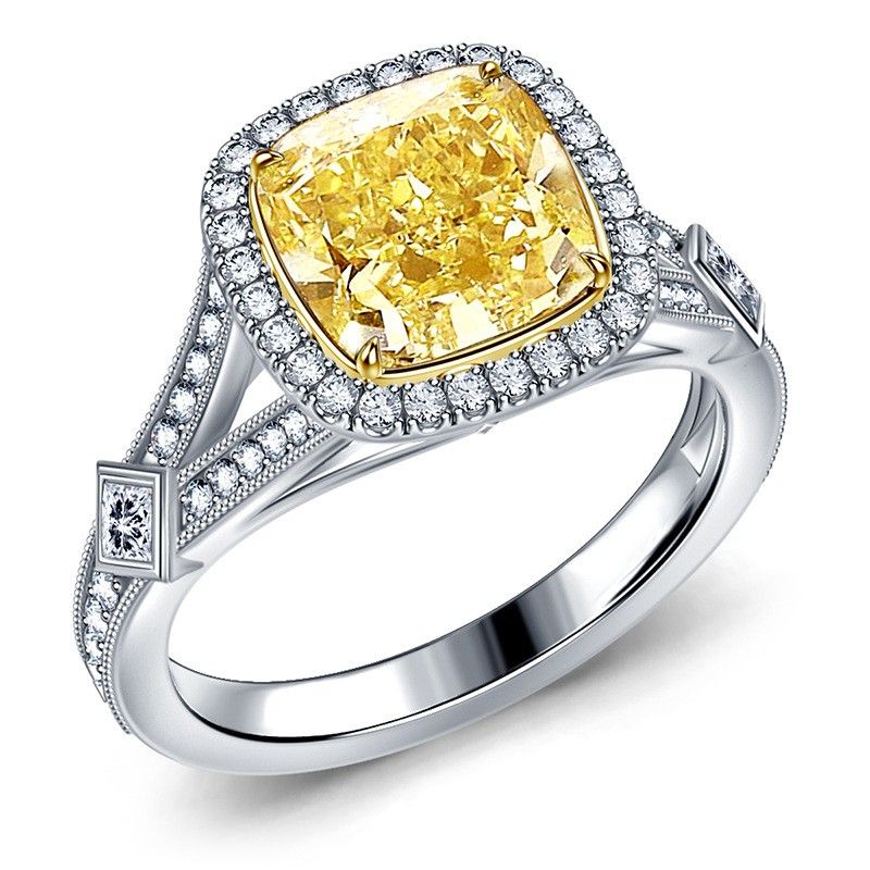 "Royal Yellow Court Large Square Gems Vintage Rings for Women, PD716
 