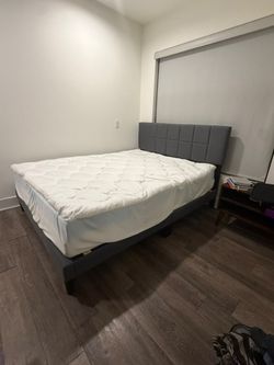 Queen Size Bed Frame + Mattress + Mattress Cover (with memory foam topper)