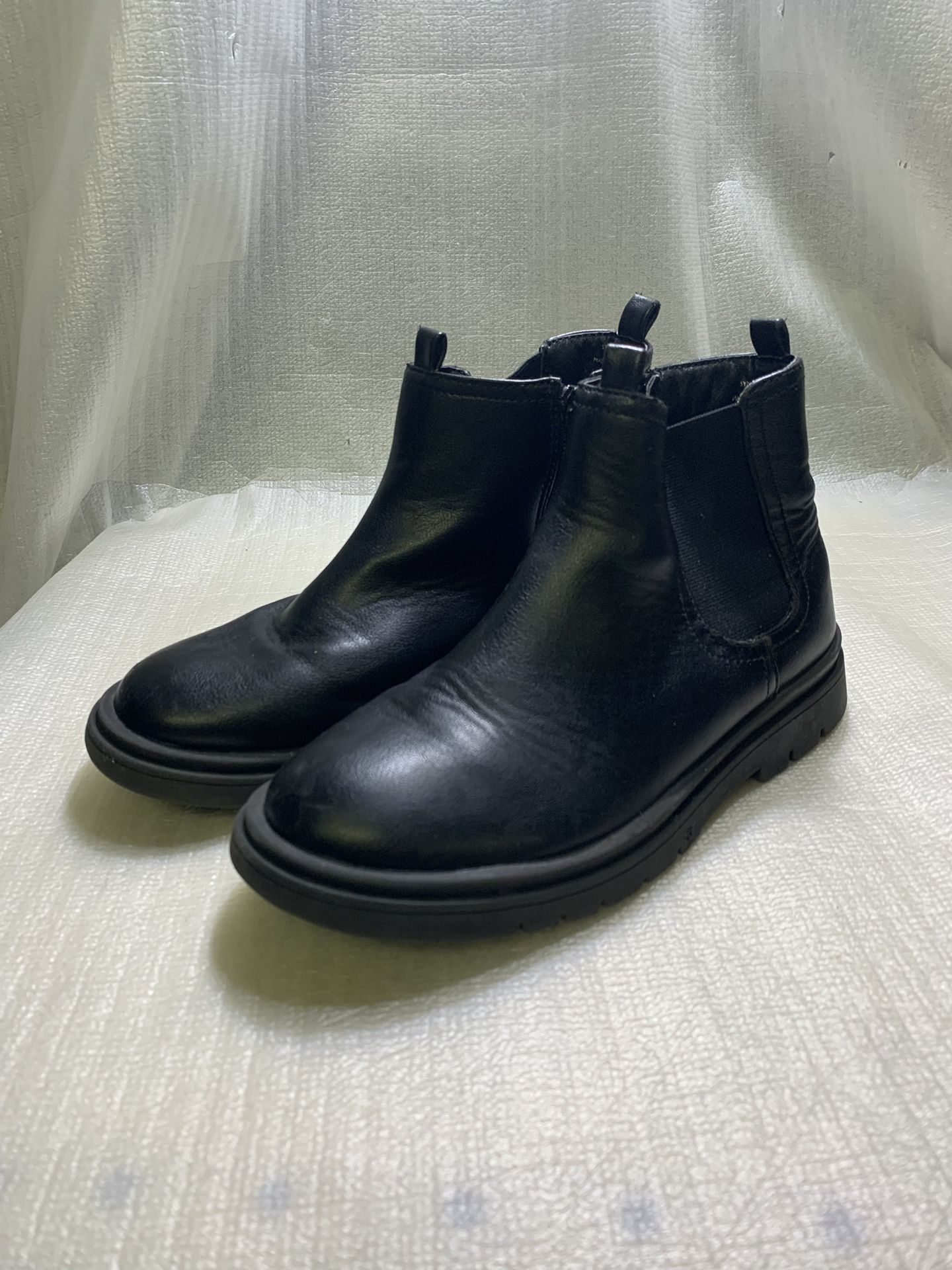 Open Edit Black Leather Ankle Boots Kid’s Size 3 Side Zip Lug Sole