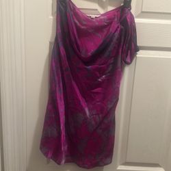 CAbi Fit to Be Tied Silk Top Medium Purple Watercolor Bias Cut Tunic Tank Blouse