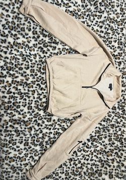 Beige Quarter-Zip Cropped Sweatshirt, Size S