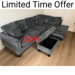 corduroy sectional sofa with ottoman  99" x 66" // Limited Time Offer 