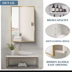ON SALE!! 16 in. W x 28 in. H Rectangular Gold Metal Mirrored Medicine Cabinet. Recessed or Surface Mount for Bathroom