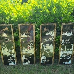 Vintage ASIAN wall art 4 Panels