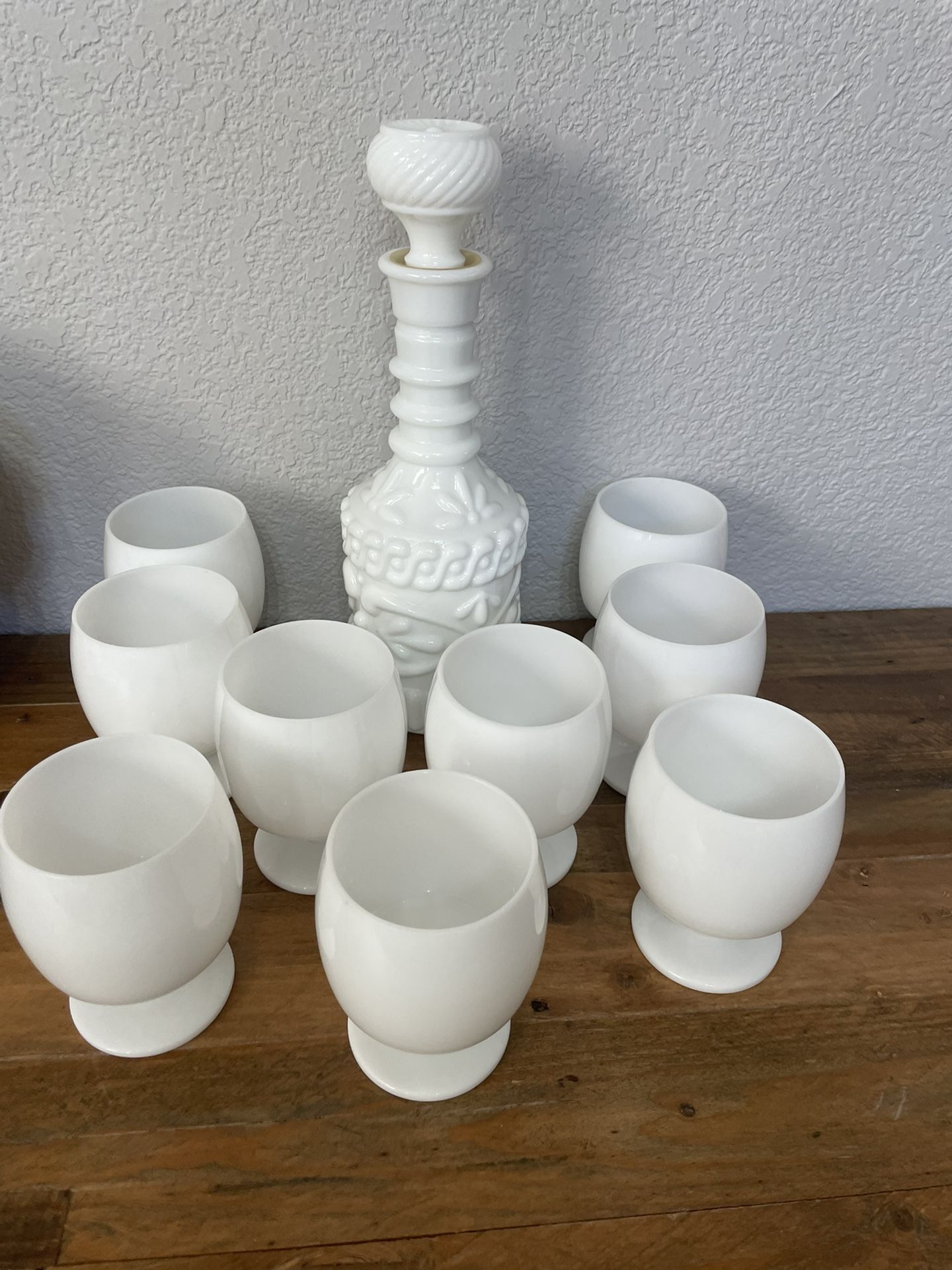 Jim Beam 1969 Milk Glass Bottle. And Goblets