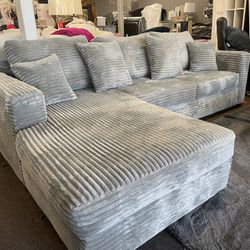 Corduroy Grey Plush Comfy Elegant Sectional Set