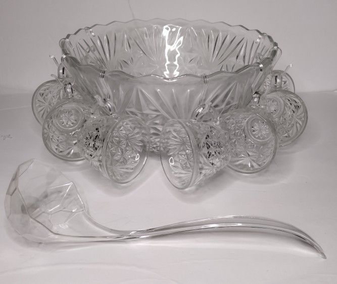 Vintage Anchor Hocking Arlington Pattern 18 Pc. Punch Bowl Set in Original Box