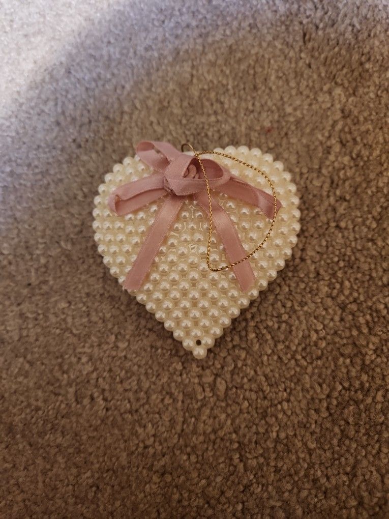 Vintage Handmade Beaded Heart Christmas Ornament 3"