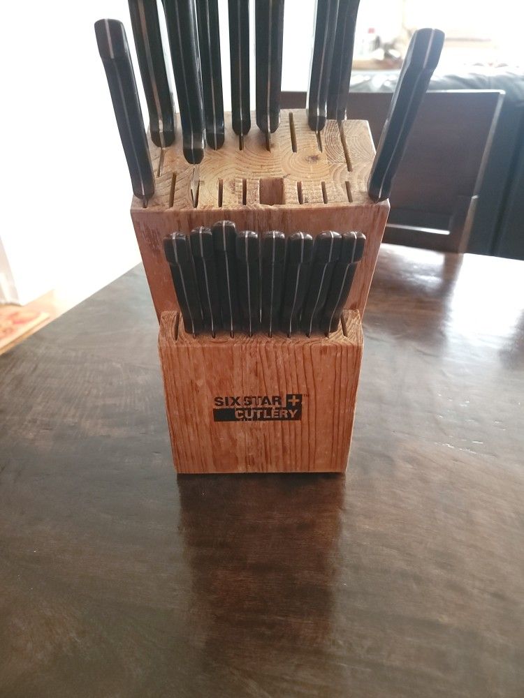 Knife Block Solid Wood Oak - Ronco SIx Star Cutrely