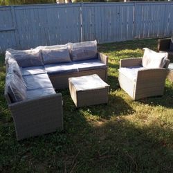 Patio set patio furniture, outdoor furniture, blue gray cushions, outdoor patio furniture, set patio sofa, patio couch, brand new outdoor patio furnit