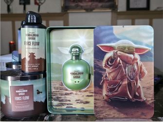 Bath & body works cologne, body spray and 3 wick candle, star wars mandalorian & grogu