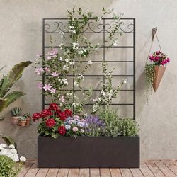 Metal Planter Box With Trellis, Outdoor Raised Garden Bed With Privacy Screen For Climbing Plants