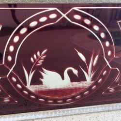 Rare Antique Ruby Red Etched Italian Glass Mirror Frame 