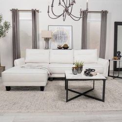 Super Cute Sectional with Chaise In White Fabric! Lowest Prices In Industry!