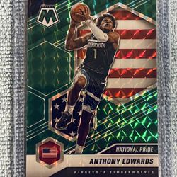 Anthony Edwards Minnesota Timberwolves 2020-21 Panini Mosaic National Pride Green Mosaic Prizm Rookie Card!