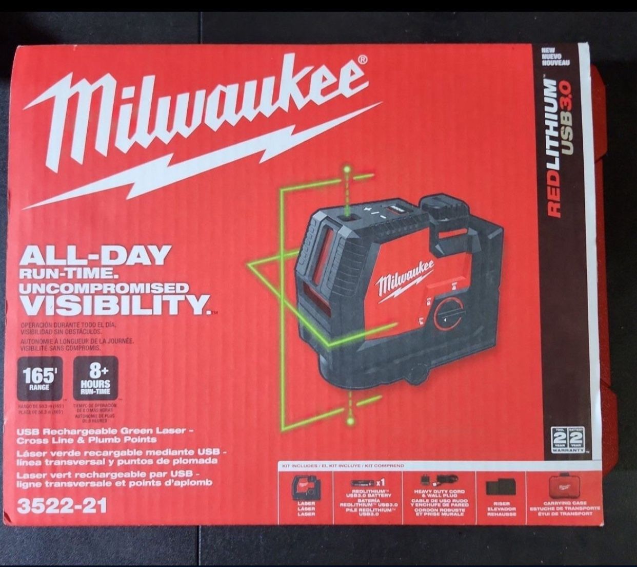 Milwaukee New Kit Laser Rechargeable USB And Battery Nuevo