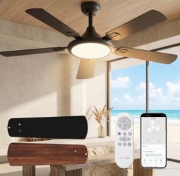 Garvee 52" Smart Ceiling Fan with 24W Dimmable LED Light – Alexa, WiFi App & Remote Control, Quiet Reversible DC Motor, Modern Low Profile Flush Mount