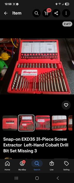Snap-on EXD35 31-Piece Screw Extractor  Left-Hand Cobalt Drill Bit Set Missing 3