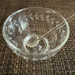 Glass bowl with glass spoon 2.5"x3.5"