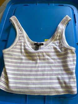Forever 21 Striped Ribbed Crop Tank Top