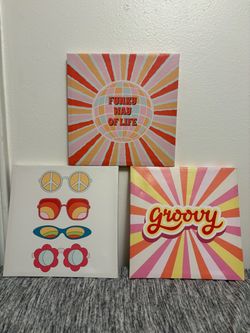 Retro Groovy Wall Art Canvas Set of 3