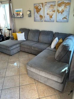 Beautiful Grey sectional couch with double chaise