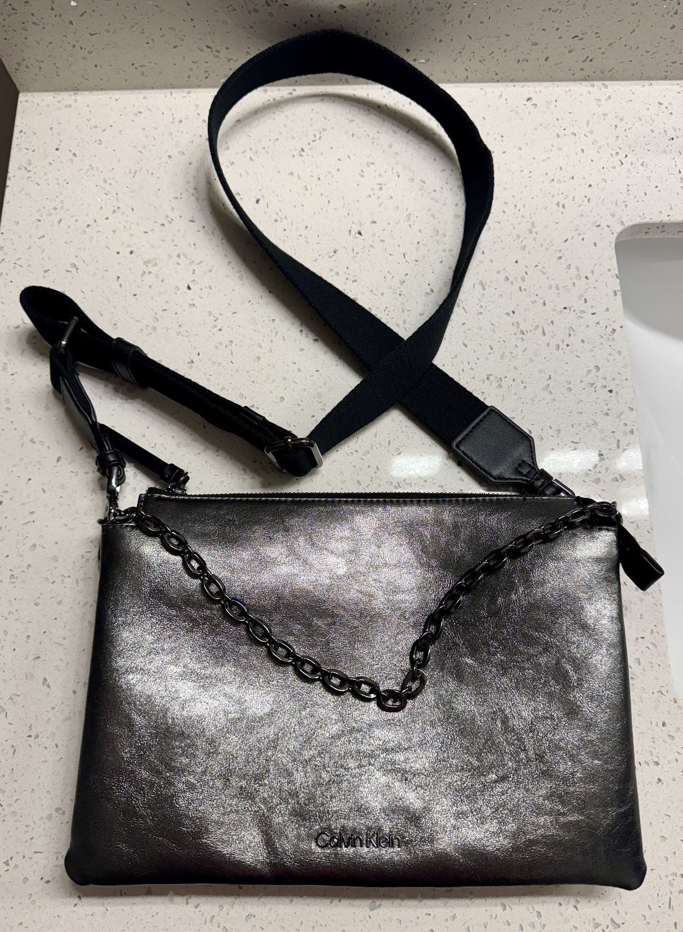 Calvin Klein Crossbody Purse, Silver & Black