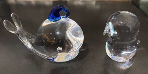 Glass Whale and Penguin Figurines
