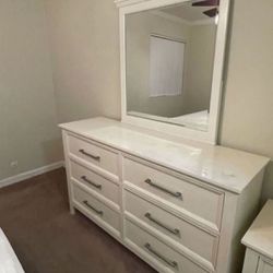 Dresser, Mirror, Refrigerator, 2 Chairs, Queen Bed Box And Frame
