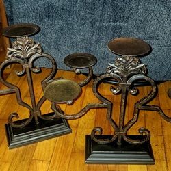 Metal Candle Holders, 3 Arm Candelabra