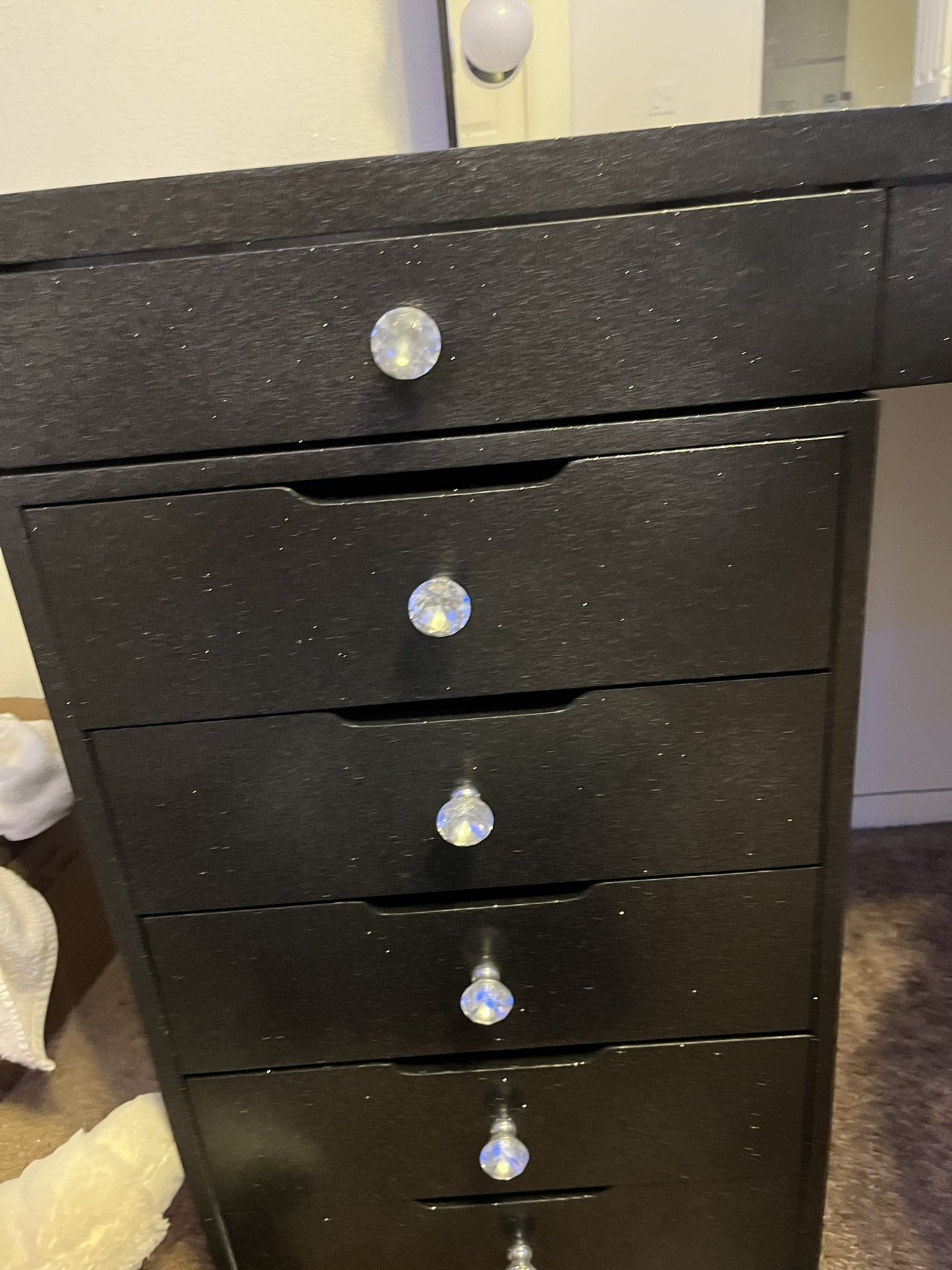 Vanity And Matching Dresser With Cosmo Looking Paint Job Silver Glitter
