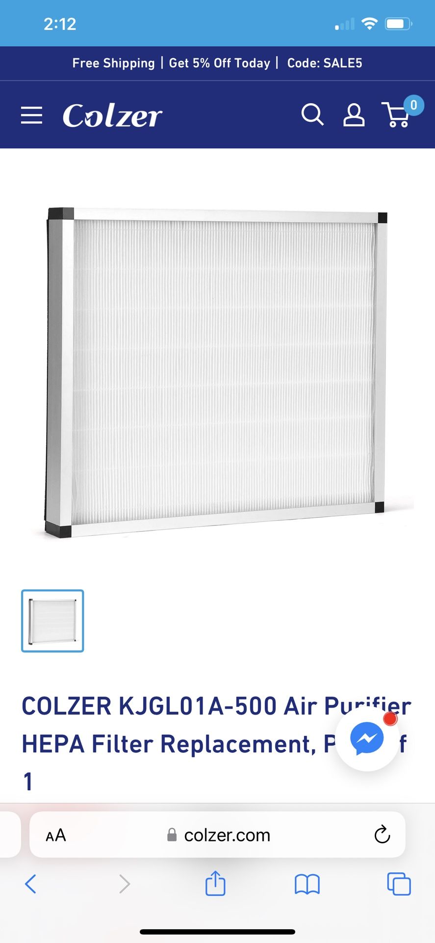 Filter COLZER KJGL01A-500 Air Purifier HEPA Filter Replacement, Pace of 1