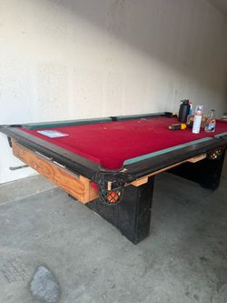 Cement Pool Table with Red Felt