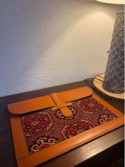 Handmade Full Grain Leather MacBook Pro 13 Sleeve – Aztec Inspired Laptop Case – Unique Handcrafted Leather Portfolio – Fits A4 Documents