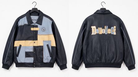 Vintage Davoucci Leather Jacket Y2K Colorblock 4XL Bomber