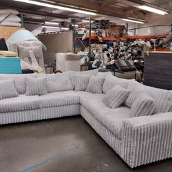 BRAND NEW 9x9ft SECTIONAL SOFA COUCH SET, CORDOROY LIGHT GREY FABRIC. CUSTOM MADE AVAILABLE 