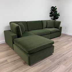 New Olive Green Velvet Cloud Couch Sectional