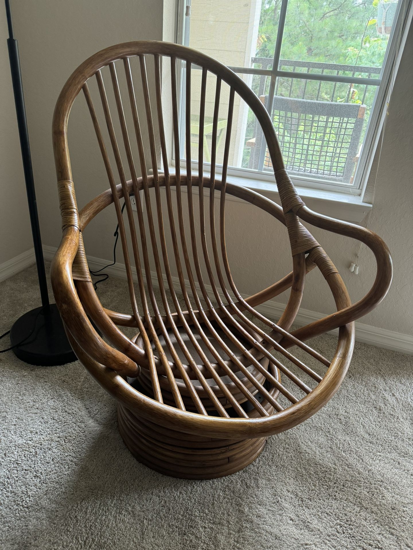 Rare Vintage Mid Century Bamboo Rattan Swivel Rocking Papasan Style Chair