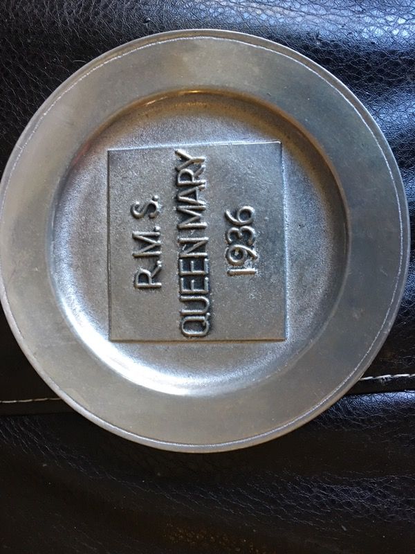 RMS Queen Mary real tray from inaugural voyage $50.00 pewter rare find.