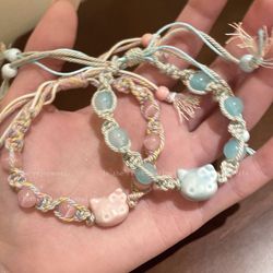 Cute ceramic kitten braided bracelet