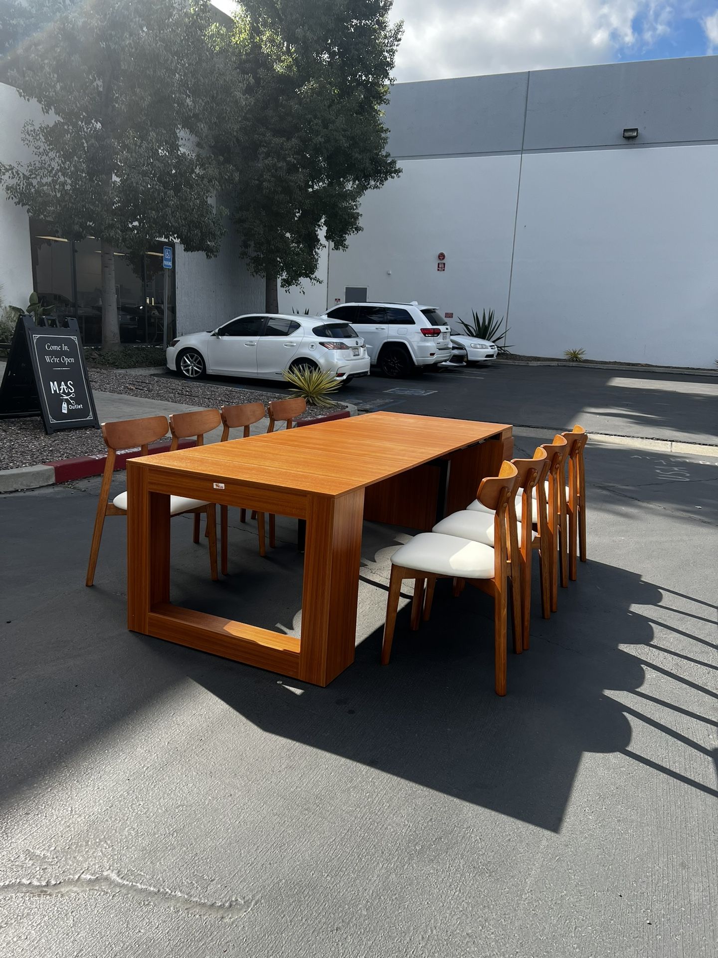 New Extendable 96” Wooden Dining Table And Chairs