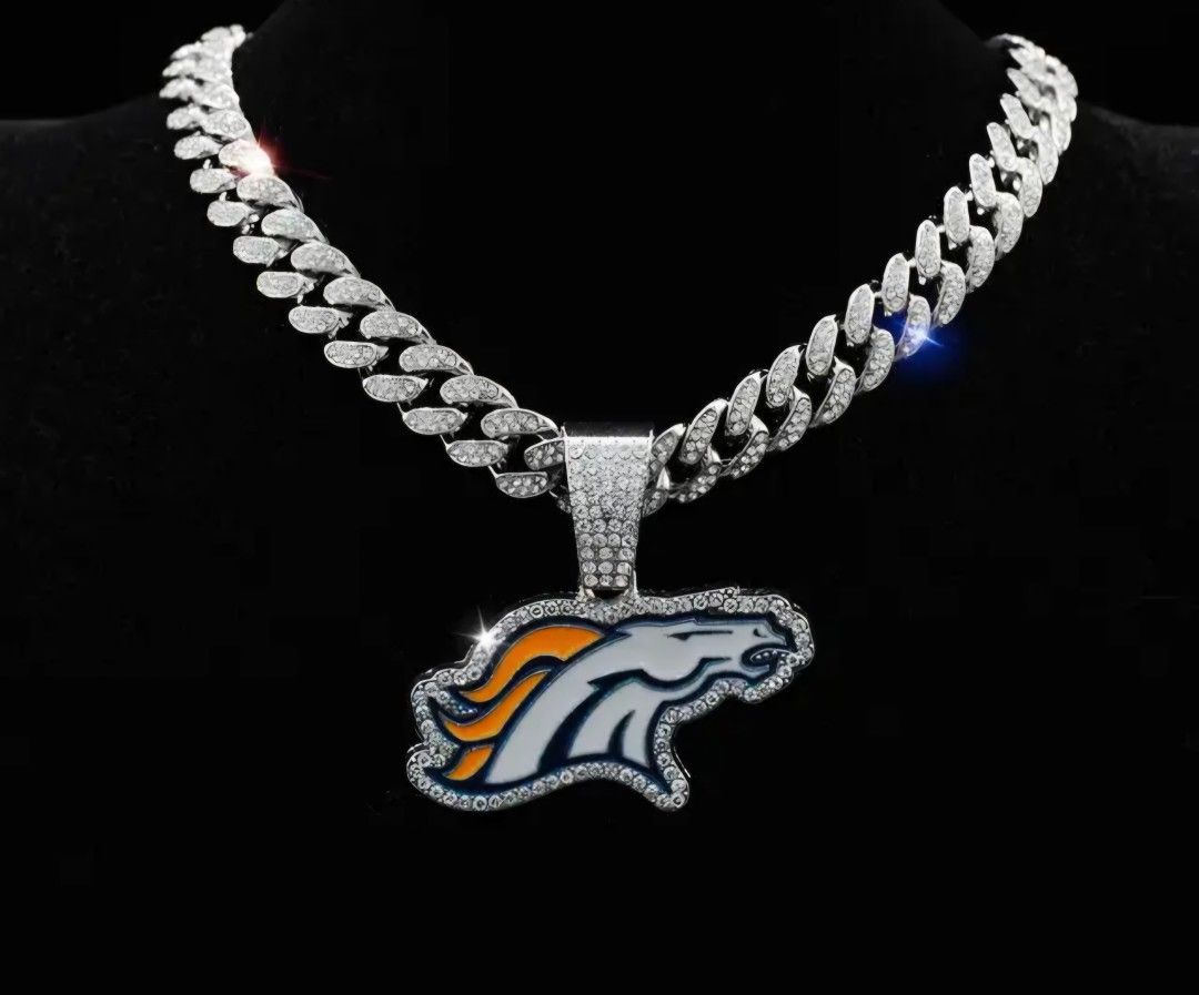 Denver Broncos Silver Colored Bling Necklace 